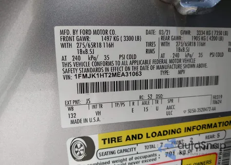 2021 Ford Expedition Xlt Max z USA, uszkodzony, nr VIN 1FMJK1HT2MEA31063